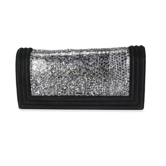 Chanel Metallic Python & Black Suede Crystal Boy Clutch - Picture 4 of 8